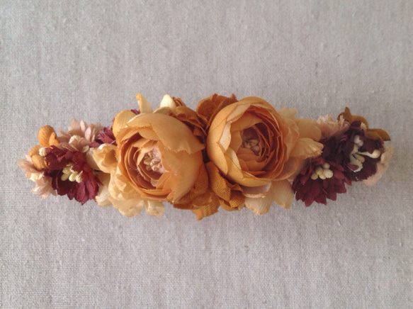染め花のスリムバレッタ・L（キャメル） 2枚目の画像
