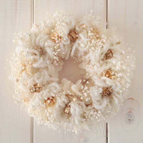 ふわふわリース(ホワイト・12cm) リース PAPER MOON 通販 708302