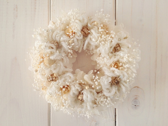 ふわふわリース(ホワイト・12cm) リース PAPER MOON 通販 708302