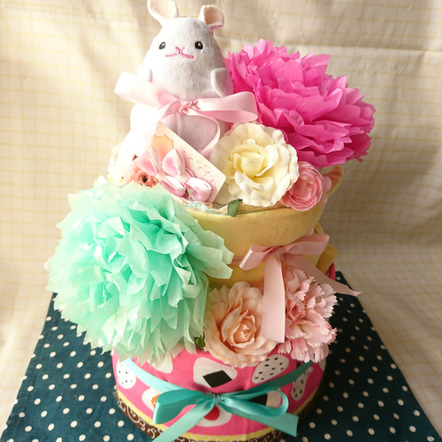 おにぎり×フラワー♡オムツたっぷり30枚！2段オムツケーキ♡No.39 雑貨 