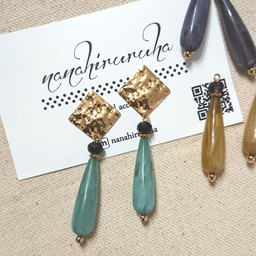 ◇秋色ドロップ×ゴールドカボション ピアス／イヤリング ピアス 