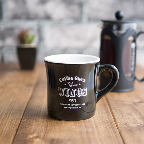 オリジナルマグカップ “Coffee Gives You Wings” (黒／ブラック／陶器