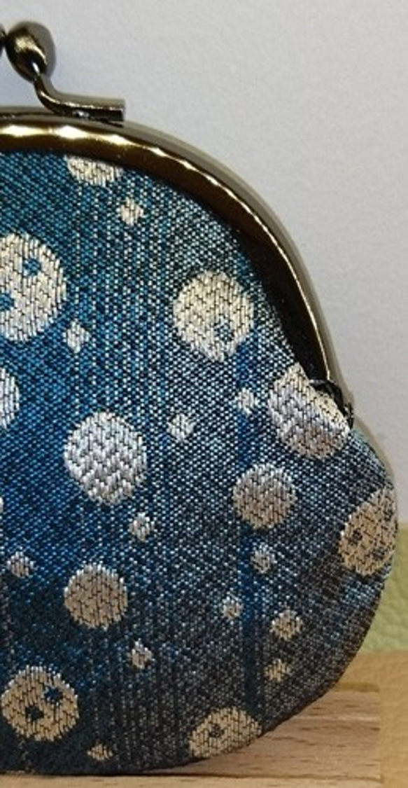 絹織物西陣織　2.6寸　銀糸ドット　裏ブルー 1枚目の画像