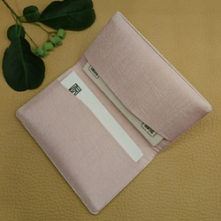 絹織物西陣織名刺・カード入れ 白地縦線ピンク　中地ピンク 4枚目の画像