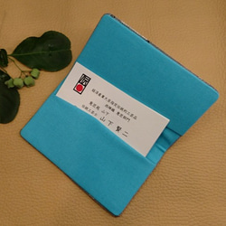 絹織物西陣織名刺・カード入れ 白地にブルー水玉　中地ブルー 6枚目の画像