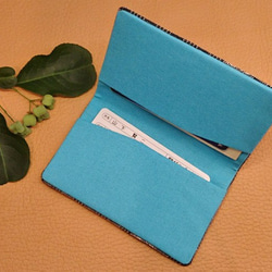 絹織物西陣織名刺・カード入れ グレー地　縦線銀糸　中地ブルー 5枚目の画像