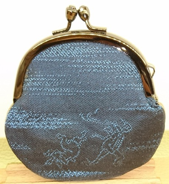 絹織物西陣織　2.6寸　鳥獣戯画銀糸　裏青 3枚目の画像