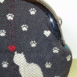 絹織物西陣織　2.6寸　ネコ一匹ハート赤　表黒　裏青 1枚目の画像