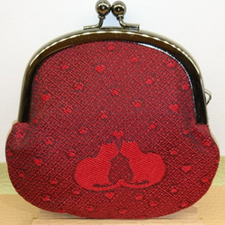 絹織物西陣織　3.3寸　銀糸ネコ一匹ハート赤　表黒　裏赤 3枚目の画像