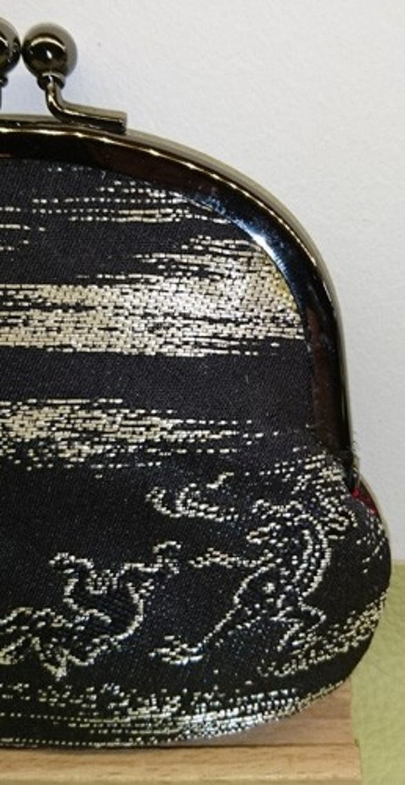 絹織物西陣織　3.3寸　鳥獣戯画銀糸　裏赤 1枚目の画像