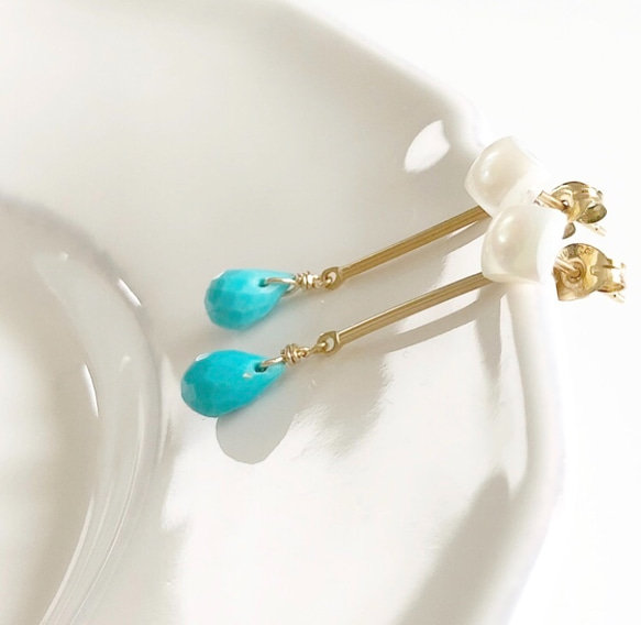 pearl*arizona turquoise*pierce 1枚目の画像