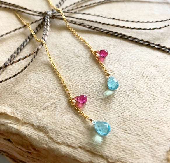 blue apatite*rubellite*pierce 1枚目の画像