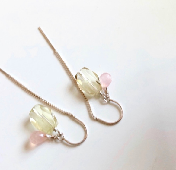 lemon quartz*pink chalcedony*pierce 2枚目の画像