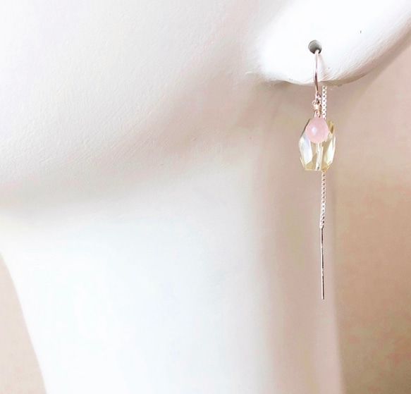 lemon quartz*pink chalcedony*pierce 3枚目の画像