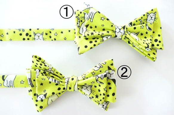 貓咪星星圖案 花瓣輪廓造型領結(萊姆綠色) 第4張的照片