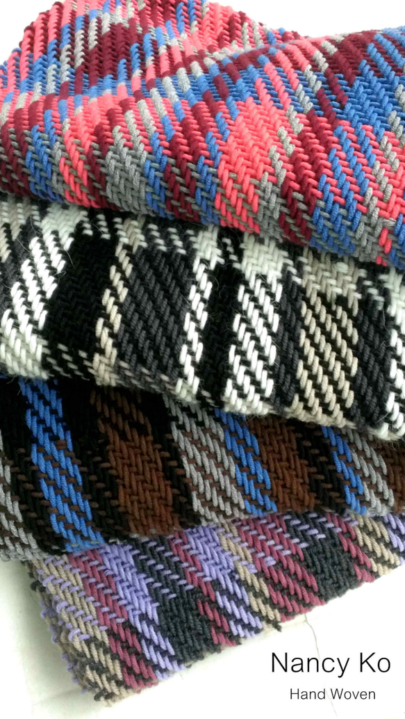 ナンシーコ〜灰色の手織り、綾織市松模様のスカーフ、ショール-A301 5枚目の画像