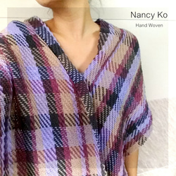 Nancy Ko手工梭織~冬季浪漫,斜紋織格紋圍巾,披肩-A302 第1張的照片