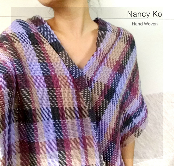 Nancy Ko手工梭織~冬季浪漫,斜紋織格紋圍巾,披肩-A302 第1張的照片