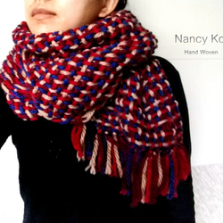 ナンシーコ〜手織り粗いラインであることの意味、ツイルワイドスカーフを織る、ショール,,ラグ-A296 1枚目の画像
