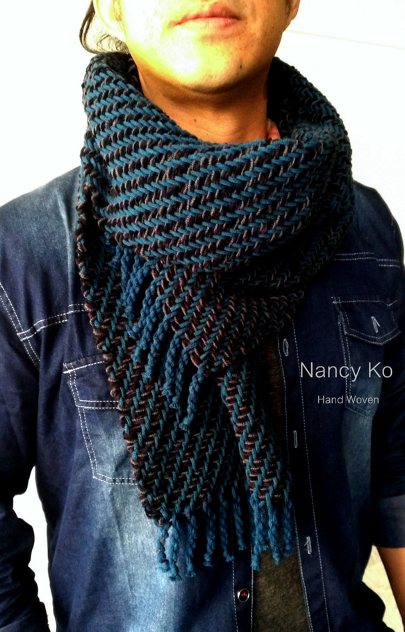 Nancy Ko手工梭織~男士厚織圍巾,艦長-A306 第1張的照片