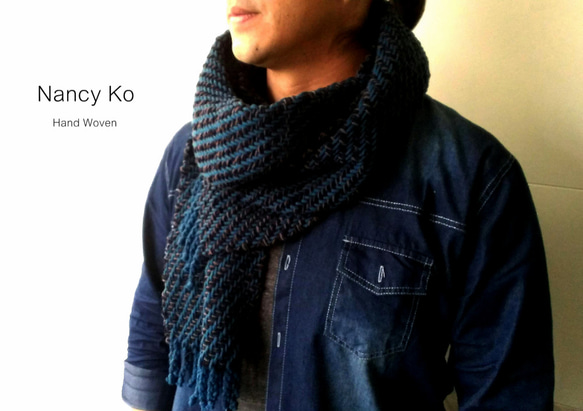 Nancy Ko手工梭織~男士厚織圍巾,艦長-A306 第2張的照片