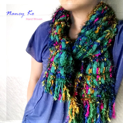 ナンシーコ〜手織りのスカーフ織り格子シリーズ - シークレットガーデン、（毛羽タッチ）-A290 1枚目の画像