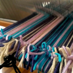 Nancy Ko手工梭織~雙層厚織藍紫色系格紋羊毛圍巾-A268 第4張的照片