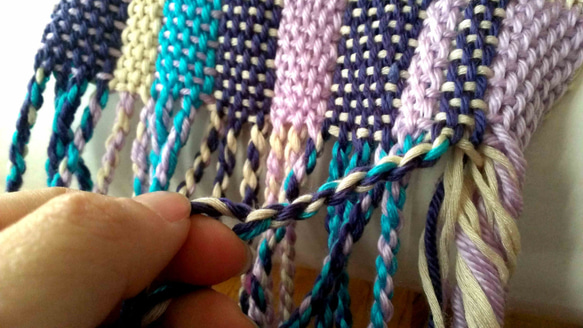 Nancy Ko手工梭織~雙層厚織藍紫色系格紋羊毛圍巾-A268 第6張的照片