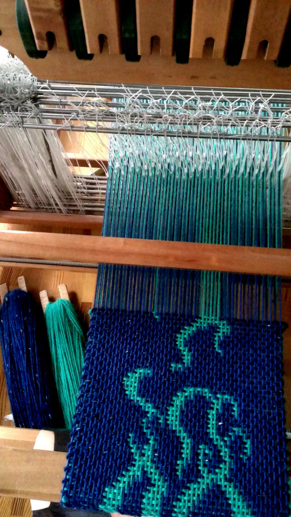 Nancy Ko手工梭織~藍綠色雙層織圍巾,多種圍法,個性無限-A255 第7張的照片