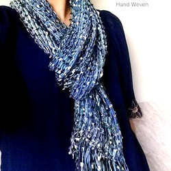Nancy Ko手工梭織~長寬版紗巾,藍色浪潮-A275 第1張的照片