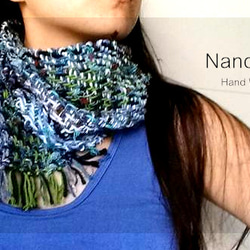 -A299短いナンシーコ〜ブルースの手織り、斜文織のスカーフ 1枚目の画像