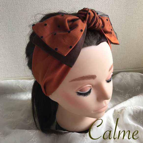 【お取り置き決定】ドットチュールリボンターバン【購入不可】 ドットチュールリボンターバン ヘアバンド・ターバン Calme 通販