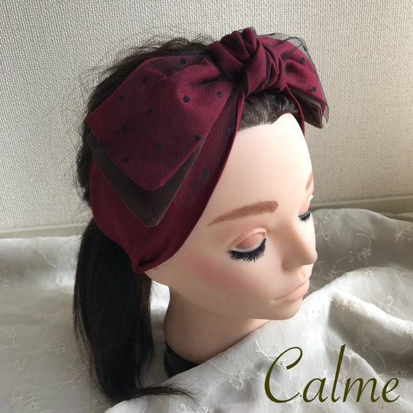 リボンドットチュールターバン handmade＊ドットチュールターバン
