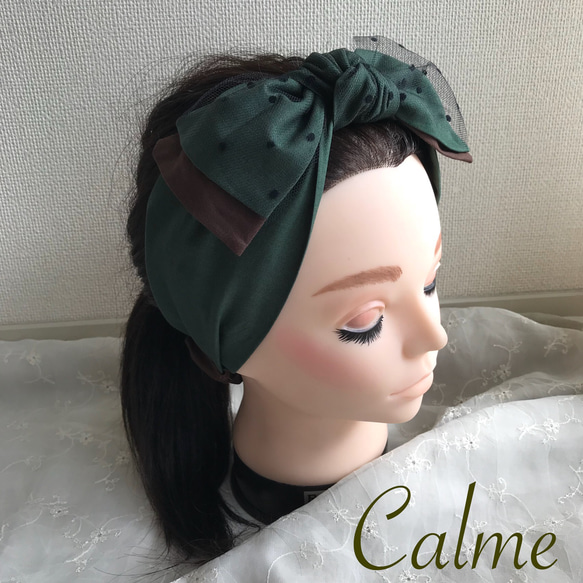 ドットチュールリボンターバン ヘアバンド・ターバン Calme 通販 