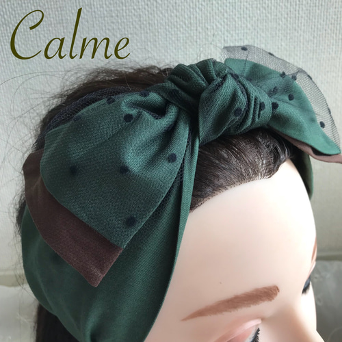 ドットチュールリボンターバン ヘアバンド・ターバン Calme 通販 