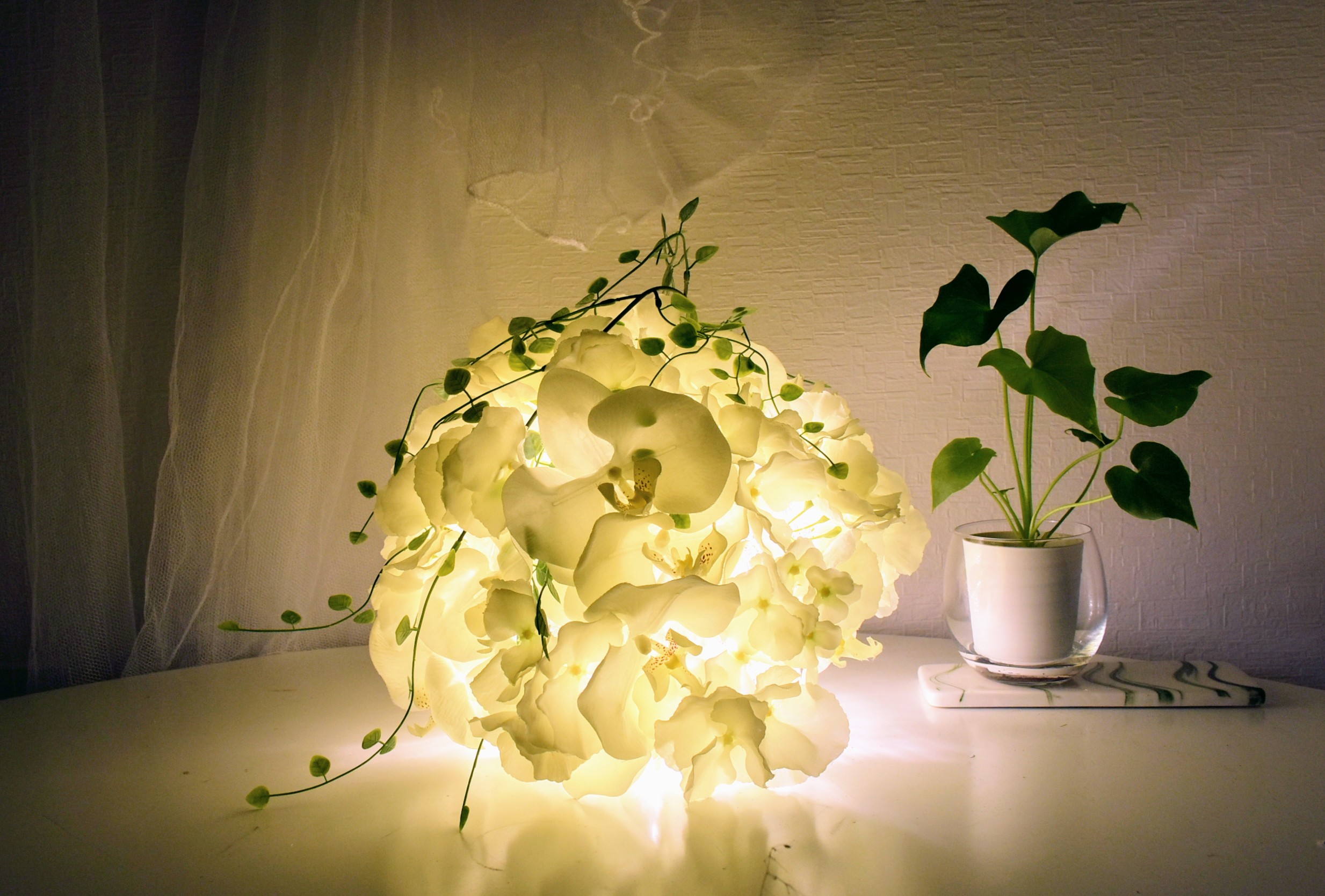 ｢ 胡蝶之、夢灯り。 ｣ サイドテーブル 用 フラワー ランプ お花 テーブルライト 胡蝶蘭 紫陽花 【 受注生産 】