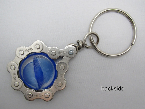 Bicycle Chain Key chain with Flat Grass Marble blue 第3張的照片