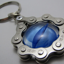 Bicycle Chain Key chain with Flat Grass Marble blue 第4張的照片