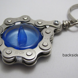 Bicycle Chain Key chain with Flat Grass Marble blue 第7張的照片