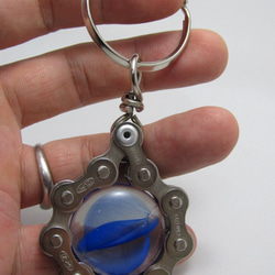 Bicycle Chain Key chain with Flat Grass Marble blue 第8張的照片