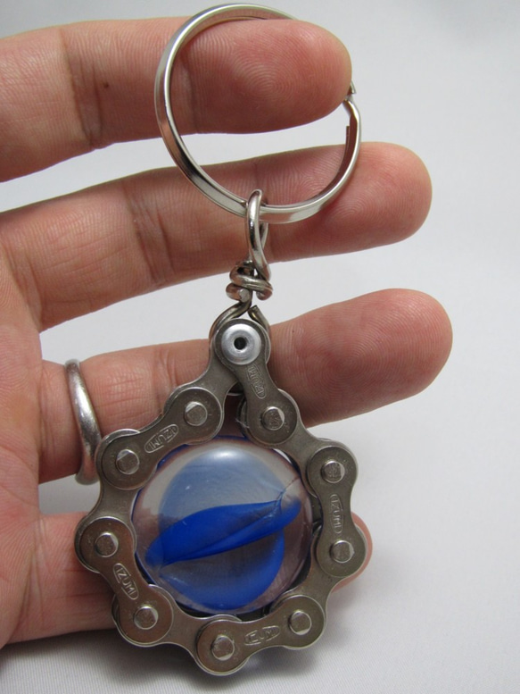 Bicycle Chain Key chain with Flat Grass Marble blue 第8張的照片