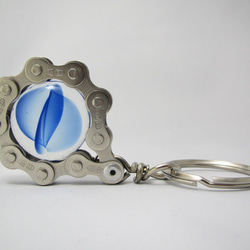 Bicycle Chain Key chain with Flat Grass Marble blue 第9張的照片