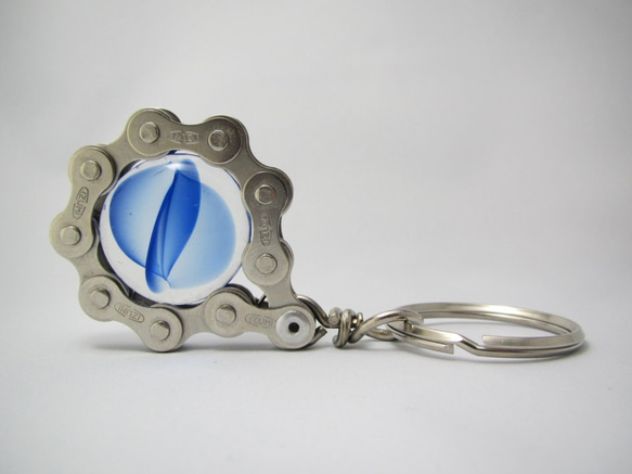 Bicycle Chain Key chain with Flat Grass Marble blue 第9張的照片