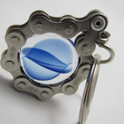 Bicycle Chain Key chain with Flat Grass Marble blue 第10張的照片