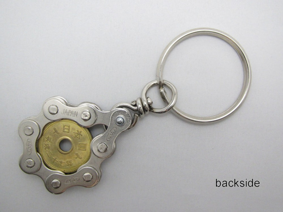 Bicycle Chain Key chain with Japanese Coin 5 yen 第3張的照片
