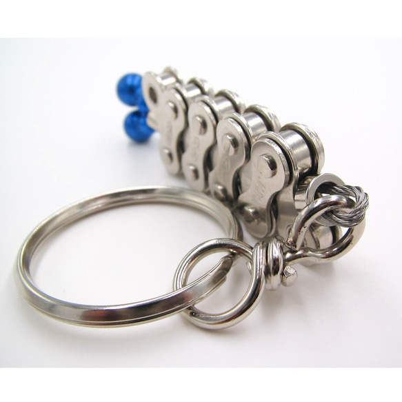 Bike Chain Keychain with calabash brake wire end-cap blue 第4張的照片