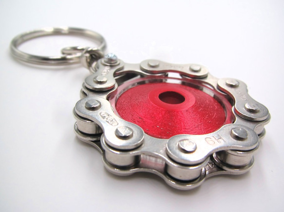 Bike Chain Key Chain with Colored Top Cap red 第6張的照片