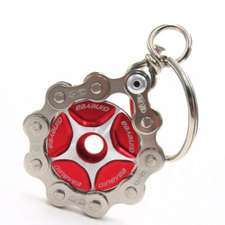 Bike Chain Key Chain with Colored Top Cap red 第8張的照片
