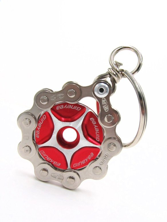 Bike Chain Key Chain with Colored Top Cap red 第8張的照片