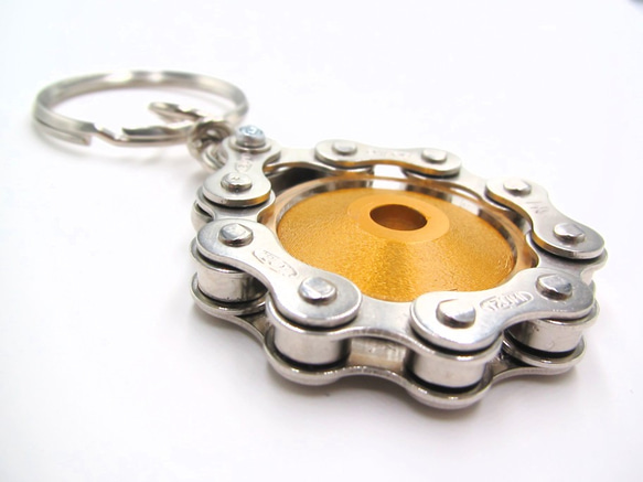 Bike Chain Key Chain with Colored Top Cap yellow 第6張的照片